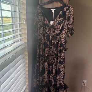 LC Lauren Conrad Black and Cream Floral Maxi Dress